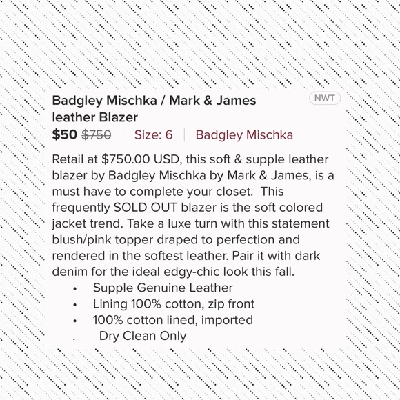 Vintage Mark & James Badley Mischka Leather Blazer NWT Sz XS - Picture 2 of 8